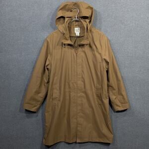 TravelSmith Trench Coat Womens XL Long Jacket Camel Full Zip Removable Hood